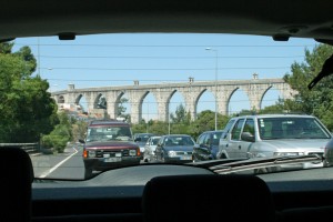 Fuel Prices: Busy road near the Lisbon Aqueduct 